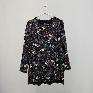 Black Floral Long Sleeve Tunic Top